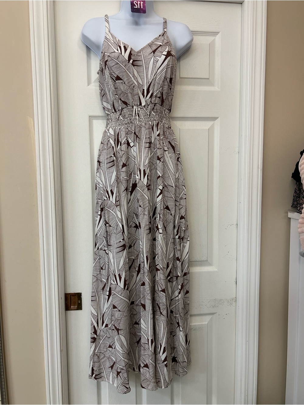 1. State Cream & Brown Printed Rayon Chemise